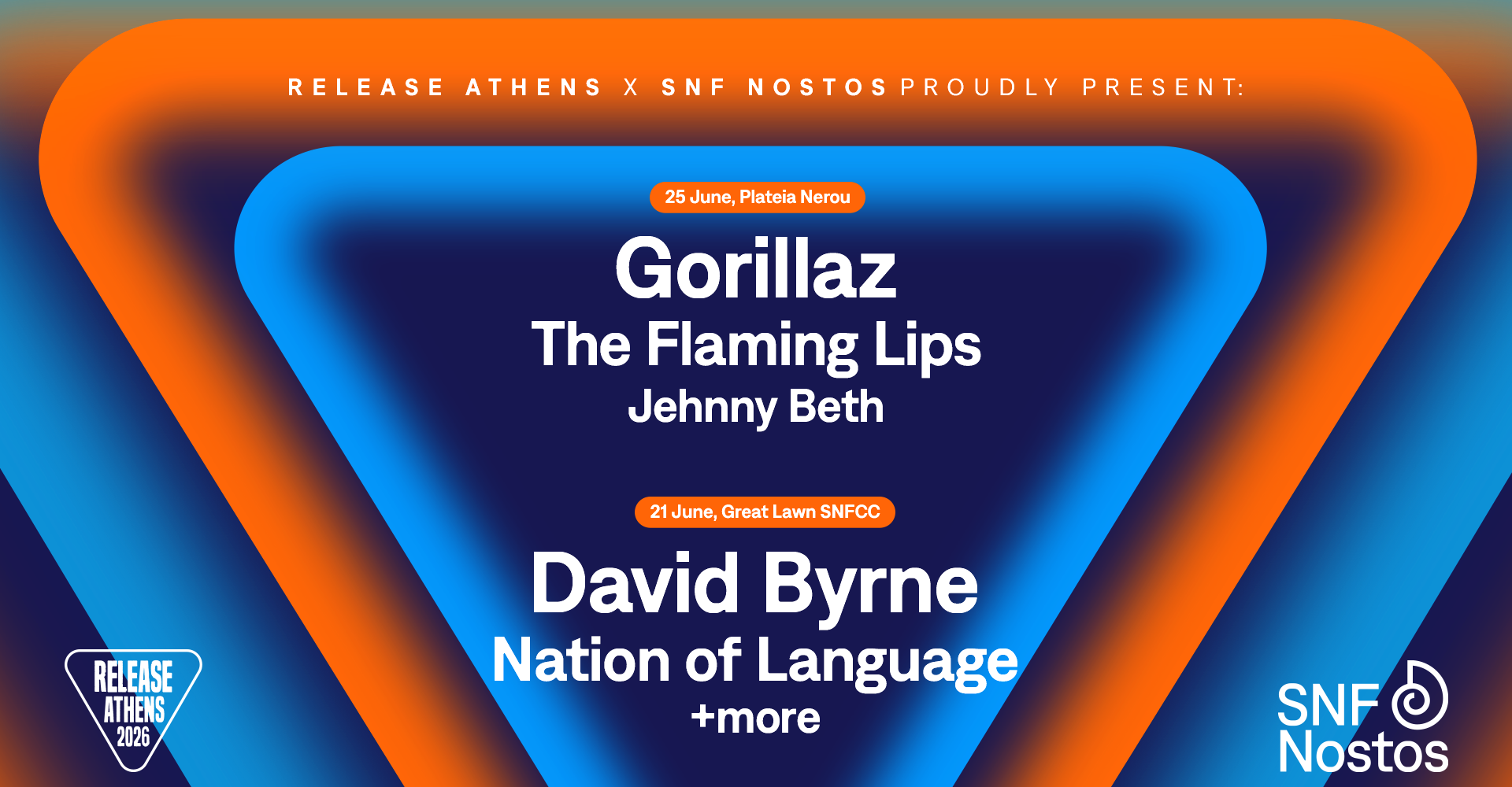 Release Athens x SNF Nostos 2026: Οι μπάντες που θα δούμε μαζί με τον David Byrne και τους Gorillaz